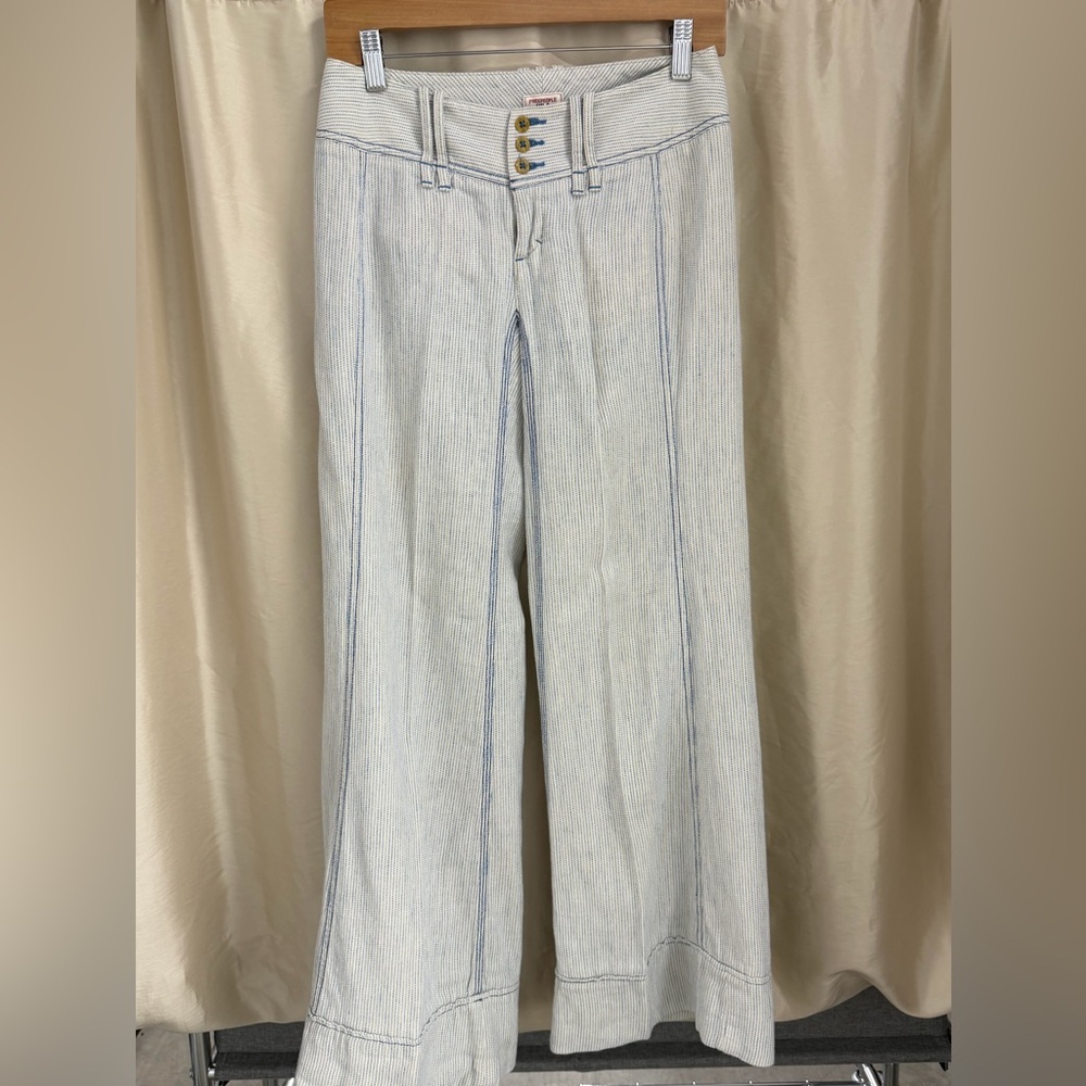 Free People Blue and Cream Button-Front Pants